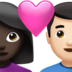 Couple With Heart: Woman, Man, Dark Skin Tone, Light Skin Tone Emoji Copy Paste ― 👩🏿‍❤️‍👨🏻 - apple