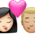 Kiss: Woman, Man, Light Skin Tone, Medium-light Skin Tone Emoji Copy Paste ― 👩🏻‍❤️‍💋‍👨🏼 - apple