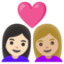 Couple With Heart: Woman, Woman, Light Skin Tone, Medium-light Skin Tone Emoji Copy Paste ― 👩🏻‍❤️‍👩🏼 - google-android