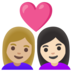 Couple With Heart: Woman, Woman, Medium-light Skin Tone, Light Skin Tone Emoji Copy Paste ― 👩🏼‍❤️‍👩🏻 - google-android