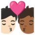 Kiss: Person, Person, Light Skin Tone, Medium-dark Skin Tone Emoji Copy Paste ― 🧑🏻‍❤️‍💋‍🧑🏾 - google-android