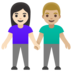 Woman And Man Holding Hands: Light Skin Tone, Medium-light Skin Tone Emoji Copy Paste ― 👩🏻‍🤝‍👨🏼 - google-android