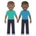 Men Holding Hands: Medium-dark Skin Tone, Dark Skin Tone Emoji Copy Paste ― 👨🏾‍🤝‍👨🏿 - joypixels