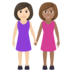 Women Holding Hands: Light Skin Tone, Medium Skin Tone Emoji Copy Paste ― 👩🏻‍🤝‍👩🏽 - joypixels