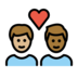 Couple With Heart: Man, Man, Medium-light Skin Tone, Medium-dark Skin Tone Emoji Copy Paste ― 👨🏼‍❤️‍👨🏾 - openmoji