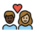 Couple With Heart: Person, Person, Dark Skin Tone, Medium-light Skin Tone Emoji Copy Paste ― 🧑🏿‍❤️‍🧑🏼 - openmoji