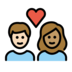 Couple With Heart: Woman, Man, Light Skin Tone, Medium Skin Tone Emoji Copy Paste ― 👩🏻‍❤️‍👨🏽 - openmoji