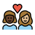 Couple With Heart: Woman, Woman, Dark Skin Tone, Medium-light Skin Tone Emoji Copy Paste ― 👩🏿‍❤️‍👩🏼 - openmoji