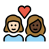 Couple With Heart: Woman, Woman, Light Skin Tone, Dark Skin Tone Emoji Copy Paste ― 👩🏻‍❤️‍👩🏿 - openmoji