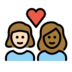 Couple With Heart: Woman, Woman, Light Skin Tone, Medium-dark Skin Tone Emoji Copy Paste ― 👩🏻‍❤️‍👩🏾 - openmoji