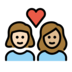 Couple With Heart: Woman, Woman, Light Skin Tone, Medium-light Skin Tone Emoji Copy Paste ― 👩🏻‍❤️‍👩🏼 - openmoji