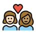 Couple With Heart: Woman, Woman, Light Skin Tone, Medium Skin Tone Emoji Copy Paste ― 👩🏻‍❤️‍👩🏽 - openmoji