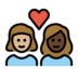 Couple With Heart: Woman, Woman, Medium-light Skin Tone, Dark Skin Tone Emoji Copy Paste ― 👩🏼‍❤️‍👩🏿 - openmoji