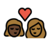 Kiss: Woman, Woman, Dark Skin Tone, Medium-dark Skin Tone Emoji Copy Paste ― 👩🏿‍❤️‍💋‍👩🏾 - openmoji